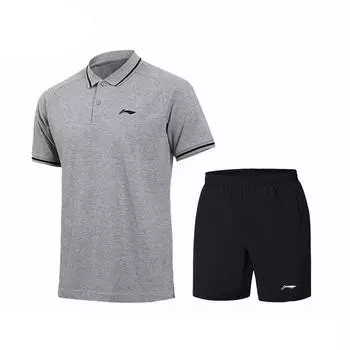 Li-Ning Short Sleeve T-Shirt Running Training Fitness Leisure Sports Set Men Tops APLT121-4/AKST609-1 L