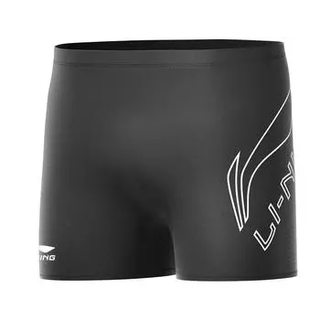 Li-Ning Simple Brand Letter Print Boxer Swim Trunks Men swimwear Black LSKU820-1 L