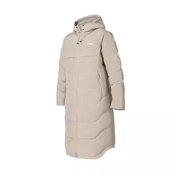 Li-Ning Simple Brand Logo Mid-Length Hooded Down Jacket Unisex Outerwear Khaki YYMU151-4 S
