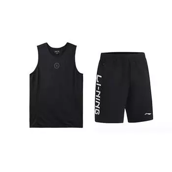Li-Ning Simple Comfortable Breathable Sleeveless Elastic Waist Five-Point Pants Casual Sports Suit Unisex suit Black YVSV031-1+YKSV115-1 L