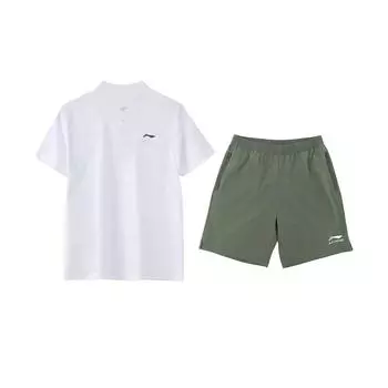Li-Ning Simple Comfortable Breathable Versatile Outdoor Fitness Leisure Sports Suit Unisex suit YPLV049-1+YKSV147-1 S