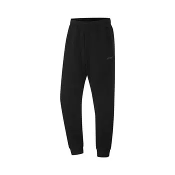 Li-Ning Simple Solid Color Cuffed Mid-Rise Versatile Casual Knit Sports Pants Men bottoms Black AKLUA73-4 M