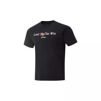 Li-Ning Simple Versatile Letter Print Pattern Round Neck Pullover Sports Short Sleeve T-Shirt Men Tops Black AHSV403-1 M