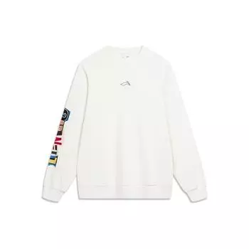 Li Ning Skateboard Series Casual Sports Crew Neck Pullover Long Sleeve Hoody Men sweatshirt Off-White AWDU137-3 XL