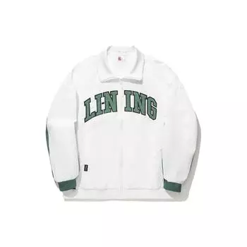 Li Ning Skateboard Series Color Block Letter Logo Polo Neck Sports Long Sleeve Jacket Men Jackets Standard-White AFDT741-3 M