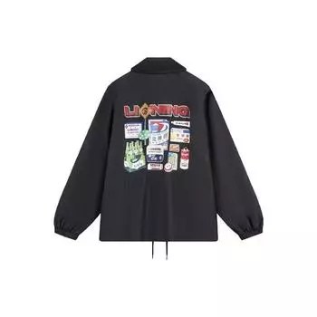 Li-Ning Skateboard Series Extreme Sports Letter Print Fleece Jacket Men jackets Black AFDU091-1 S