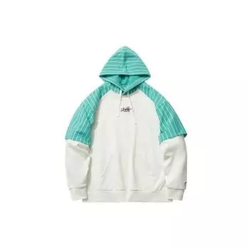 Li Ning Skateboard Series Fake Two-Piece Striped Splicing Pullover Hoodie Men Hoodies Champagne-White Ice-Porcelain-Green AWDR119-3 XS