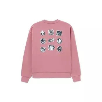Li Ning Skateboard Series Fun Cartoon Print Флисовый теплый свободный свитер с круглым вырезом Толстовка Зимняя мужская толстовка для пар Розовый AWDR825-4 M