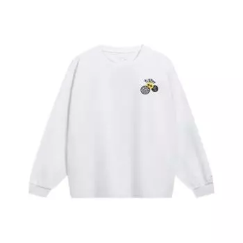 Li-Ning Skateboard Series Футболка с логотипом и буквенным принтом с круглым вырезом и длинными рукавами, топы унисекс, стандартный белый AHST079-3 3XL