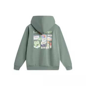 Li Ning Skateboard Series Letter Pattern Printed Loose Pullover Hoodie Unisex Hoodies Thousand-Mountain-Green AWDU133-5 S