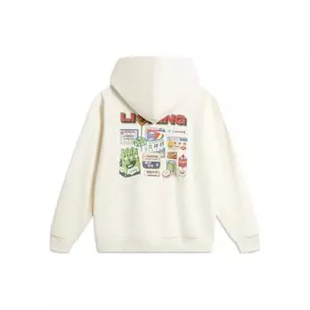 Li Ning Skateboard Series Letter Pattern Printed Loose Pullover Hoodie Unisex Hoodies Off-White AWDU133-3 3XL