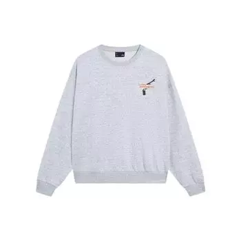 Li Ning Skateboard Series Letter Print Loose Pullover Sweatshirt Unisex sweatshirt Flower-Gray AWDT155-3 L
