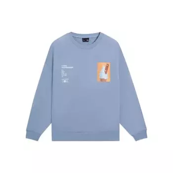 Li Ning Skateboard Series Logo Print Letter Round Neck Pullover Loose Hoody Unisex Hoody Soft-Gray-Blue AWDS911-1 L