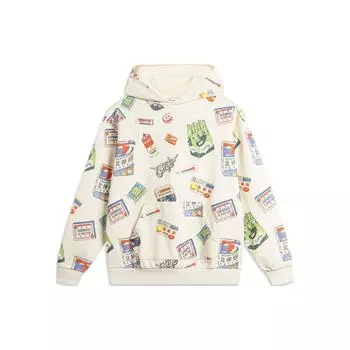 Li Ning Skateboard Series Pattern Printed Loose Pullover Hoodie Unisex Hoodies Off-White AWDU141-1 XL