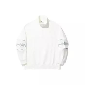Li Ning Skateboard Series Stand Collar Solid Color Logo Reflective Pullover Loose Pullover Unisex Sweatshirt Off-White AWDU323-2 L