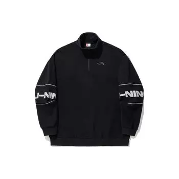 Li Ning Skateboard Series Stand Collar Solid Color Logo Reflective Pullover Loose Pullover Unisex Hoody Black AWDU323-1 S