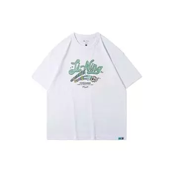 Li Ning Skateboard Series X Steven Harrington Collaboration Cartoon Letter Print Loose Short Sleeve Unisex Tops White AHSR935-2 XXL