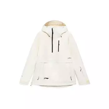 Li Ning Ski Series Half Zip Loose Ski Solid Color Letter Hooded Cotton Jacket Women Jacket Off-White AHXR060-2 M
