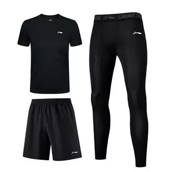 Li-Ning Skin-Friendly Comfortable Breathable Casual Sports Suit 3-Piece Set Men suits MBZH155-1+MBZH023-1 M