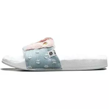 Li Ning Slipper Friends Модные удобные резиновые подошвы бесшумные сандалии унисекс обувь синий белый AGAQ031-1