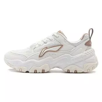 Li Ning Soft Rebound Shock Absorbment Retro Thick Sole Up Incovering Low Top Casual Shoes Women sneakers White AGCT424-1 36
