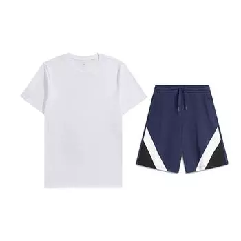 Li-Ning Solid Color Breathable Versatile Short Sleeve T-Shirt And Mid Waist Five Point Shorts Casual Sports Set Unisex Sets AHSUA49-1+AKSU613-2 S