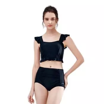 Li-Ning Solid Color Comfortable Padded Sleeveless Two-Piece Swimsuit Women swimwear Black LSYR679 M