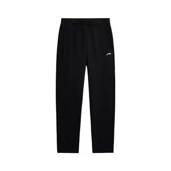Li-Ning Solid Color Fleece Elastic Waist Loose Straight Leg Knit Sports Pants Men bottoms Black AKLUE29-1 S