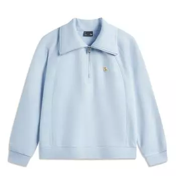 Li-Ning Solid Color Half-Zip Polo Long Sleeve Sweatshirt Women sweatshirt Cloud-Blue AWDU982-2 XS