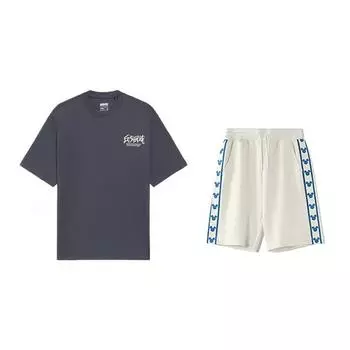 Li-Ning Solid Color Letter Round Neck Pullover Short Sleeve T-Shirt Comfortable Versatile Skin-Friendly Shorts Casual Sports Set YHSV281-2+YKSV129-1 S