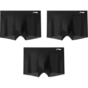 Li-Ning Solid Color Logo Breathable Versatile Casual Sports Underwear 3-Pack Men underwear Black LOUH025-2 M