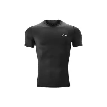Li-Ning Solid Color Logo Print Tight Stretch Short Sleeve T-Shirt Men Tops Black AUDS099-1 S