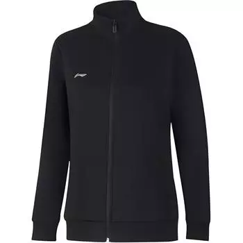 Li-Ning Solid Color Logo Stand Collar Cardigan Sweatshirt Women sweatshirt Black AWDUA76-1 S