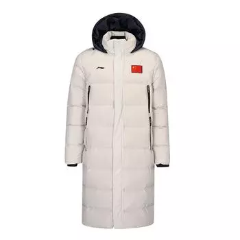Li-Ning Solid Color Long Hooded Down Jacket Men Outerwear Gray AYMS209-1 L