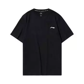 Li-Ning Solid Color Loose Fit Round Neck Drop Shoulder Short Sleeve T-Shirt Men Tops Black AHSU977-1 S