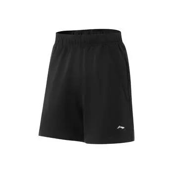 Li-Ning Solid Color Mid Waist Elastic Versatile Five Point Casual Shorts Women shorts Black AKSV438-4 S