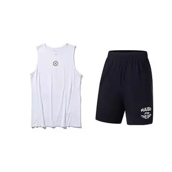 Li-Ning Solid Color Quick-Dry Breathable Round Neck Vest Casual Sports Set Unisex sets YVSV031-2+AKYT073-1 M