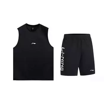 Li-Ning Solid Color Quick-Dry Breathable Vest Casual Sports Set Unisex Sports Set Black YVSV027-2+YKSV115-1 M