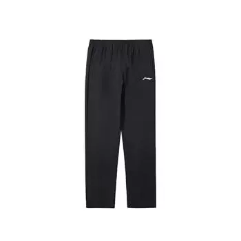 Li-Ning Solid Color Simple Fashion Loose Straight Leg Versatile Sports Lace-Up Casual Pants Men bottoms Black YYKU187-1 S