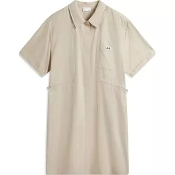 Li-Ning Solid Color Single-Breasted Polo Short Sleeve Dress Women Dresses Oxford-Brown ASKU256-2 S