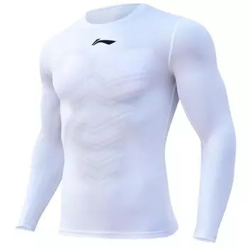 Li-Ning Solid Color Sports Training Slim Fit Quick Dry Long Sleeve Fitness Shirt Men tops White AUDR023-3 M