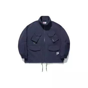 Li-Ning Водоотталкивающая свободная куртка с воротником-стойкой, однотонная мужская верхняя одежда чернильно-синего цвета AJDU271-2 XL