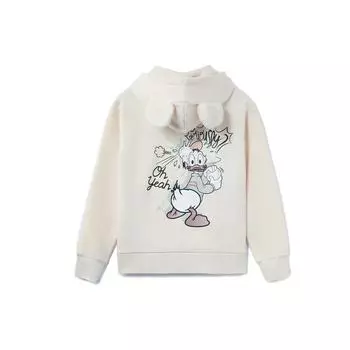 Li-Ning Совместная брендированная толстовка X Disney Sports Lifestyle, плюшевая теплая толстовка с капюшоном, женские топы, бежевые, AWDR690-7 S