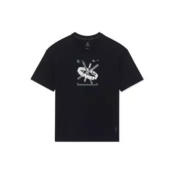 Li-Ning Совместная футболка X Glare Artist с круглым вырезом и буквенным принтом, топы унисекс, черный AHSS645-1 M
