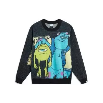 Li-Ning Disney Co-Branded Cartoon Print Флисовый теплый свободный свитер с длинным рукавом Трикотажные мужские топы Черный AMBT141-1 XL