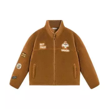 Li-Ning Совместный бренд X Disney Chip N Dale с мультяшной вышивкой букв Свободный вязаный кардиган на молнии Куртка из овечьей шерсти Теплое хлопковое пальто Женская верхняя одежда AFDSC92-2 L