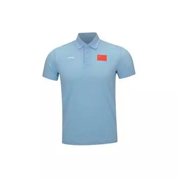 Li Ning Sponsorship Series Brand Logo Print Slim Fit Short Sleeve Polo Shirt Men Polo Shirts New-Aurora-Blue APLS227-1 L