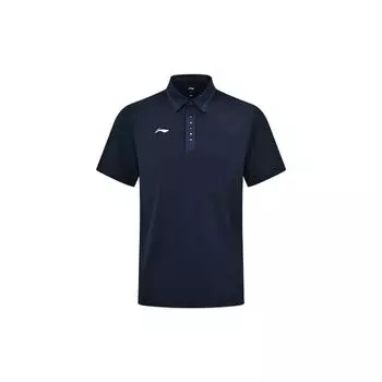 Li Ning Sponsorship Series Brand Logo Print Slim Fit Short Sleeve Polo Shirt Men Polo Shirts Ink-Blue APLS227-2 S