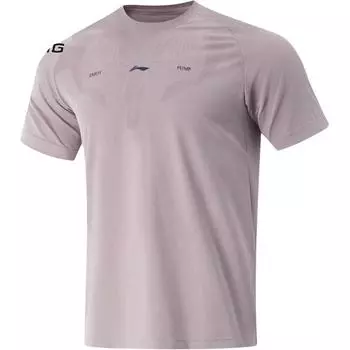 Li Ning Sport Casual Простая футболка с круглым вырезом и надписью, с короткими рукавами, мужская, светло-фиолетовая, ATSV125-3 S