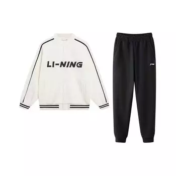 Li Ning Sport Fashion Series цветная бейсбольная куртка с воротником, простые свободные трикотажные спортивные брюки с манжетами, повседневный спортивный костюм, костюм унисекс YWDT355-1+AKLT809-1 2XL